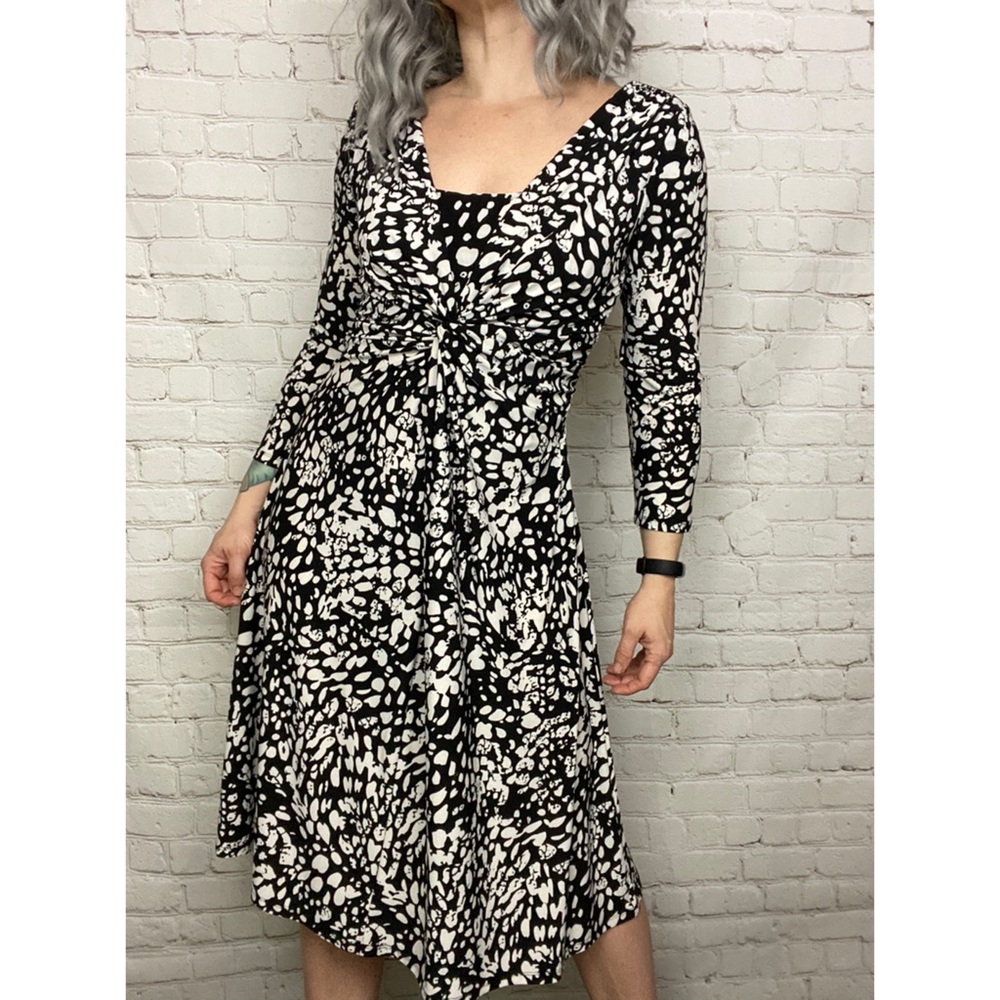 CHAPS black leopard print Knotted A line Dress S